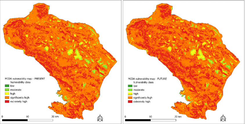 Mappa di vulnerabilità agli incendi del Carso (MCDA/AHP), cinque classi